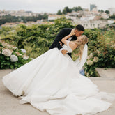 Chic White Ball Gown Sweetheart Off-The-Shoulder Sleeveless Beaded Cathedral Train Wedding Dress With Pearls